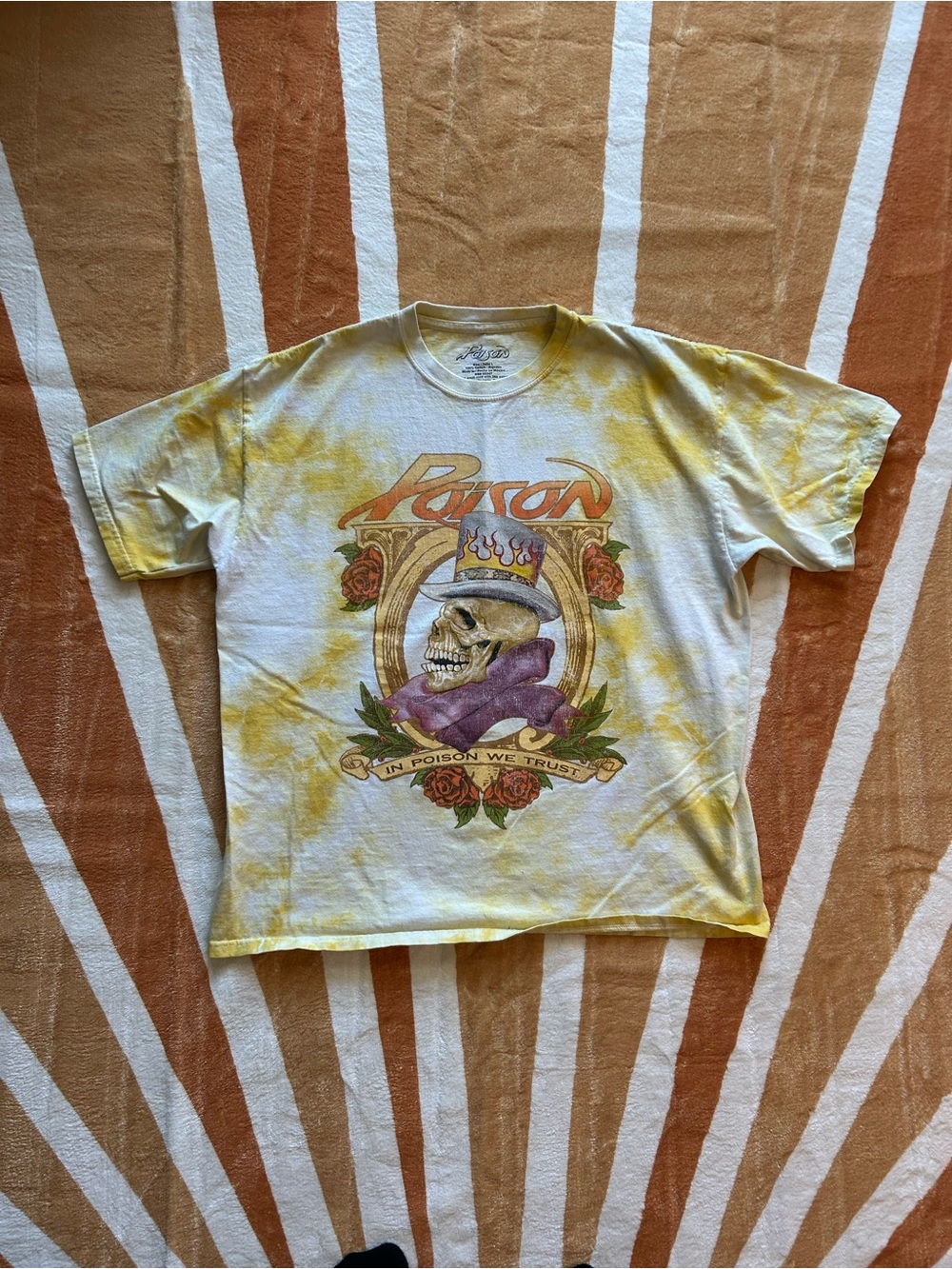 Poison Band Tie-Dye Graphic Tee in Yellow and White